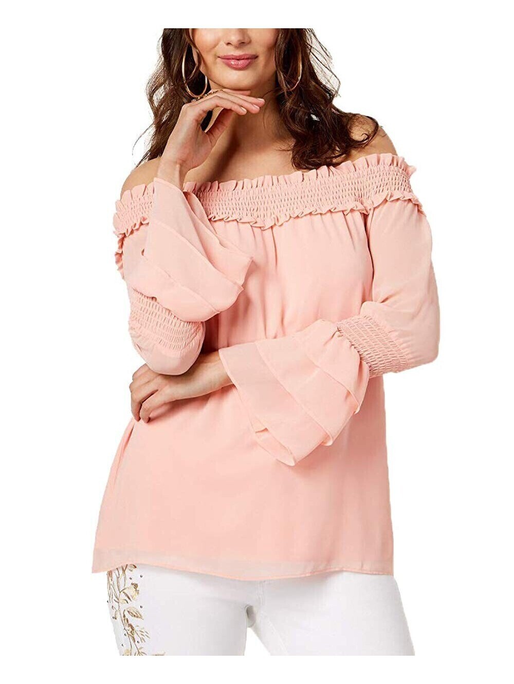 Thalia Sodi Womens Off-The-Shoulder Tiered-Sleeve Top Size L